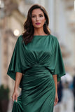 Bordeauxrode Chiffon Zeemeermin met gerimpelde moeder van de bruid jurk met mouw