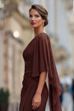Saliegroene eenschouder chiffon met gerimpelde zeemeermin Moeder van de Bruid jurk met mouw