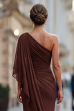 Saliegroene eenschouder chiffon met gerimpelde zeemeermin Moeder van de Bruid jurk met mouw