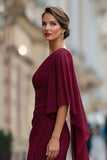 Saliegroene eenschouder chiffon met gerimpelde zeemeermin Moeder van de Bruid jurk met mouw