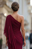 Saliegroene eenschouder chiffon met gerimpelde zeemeermin Moeder van de Bruid jurk met mouw
