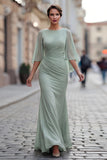 Saliegroene chiffon zeemeermin met gerimpelde moeder van de bruid jurk met mouw