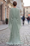 Saliegroene chiffon met rufjes zeemeermin gerimpeld moeder van de bruid jurk met mouw