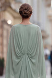 Saliegroene chiffon met rufjes zeemeermin gerimpeld moeder van de bruid jurk met mouw