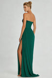 Donkergroene A Line strapless lange chiffon jurk met split