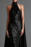Glitterende zwarte Zeemeermin Halter Maxi jurk met Slinger