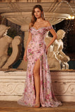 Roze pailletten korset met off-the-shoulder Zeemeermin lange galajurk met split