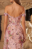 Roze pailletten korset met off-the-shoulder Zeemeermin lange galajurk met split
