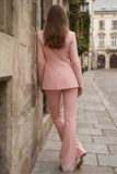 Roze 2-delige Peak Revers Dubbelrijzige Slim Fit Dames Werkpakken