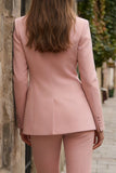 Roze 2-delige Peak Revers Dubbelrijzige Slim Fit Dames Werkpakken