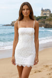 Kanten ivoor spaghettibandjes Bodycon Mini Afstudeerjurk