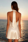 Satijn ivoren halter halshals A-lijn mini verlovingsjurk