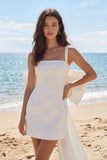 Vierkante hals ivoorkleurige bodycon Mini Diploma-jurk met grote strik