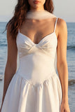 Ivory A-Line Spaghetti Straps midi bruidsdouchejurk met halsdoek