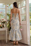 Stoffige blauwe Jacquard Zeemeermin Sweetheart Midi-jurk