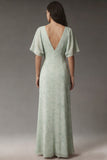 Dusty Sage V-hals Chiffon A-lijn midi-jurk met korte mouwen