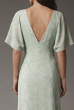 Dusty Sage V-hals Chiffon A-lijn midi-jurk met korte mouwen