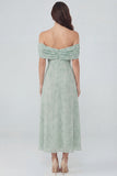 Stoffige salieprint chiffon A-lijn off-shoulder midi-jurk met split