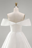 Witte satijnen korset met off-shoulder A-lijn korte trouwjurk