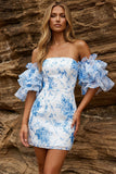 Blauwe Off The Shoulder Bloemen Bodycon Homecoming Jurk