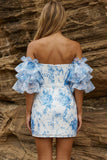 Blauwe Off The Shoulder Bloemen Bodycon Homecoming Jurk