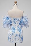 Blauwe Off The Shoulder Bloemen Bodycon Homecoming Jurk