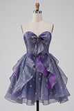 Stoffy Blue Sweetheart A-Line Homecoming jurk met ruches