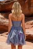 Stoffy Blue Sweetheart A-Line Homecoming jurk met ruches