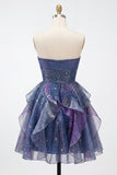 Stoffy Blue Sweetheart A-Line Homecoming jurk met ruches