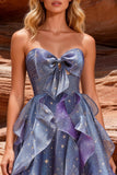 Stoffy Blue Sweetheart A-Line Homecoming jurk met ruches
