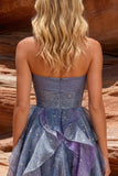 Stoffy Blue Sweetheart A-Line Homecoming jurk met ruches