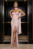 Roze borduursel strapless korsetschede lange avondjurk met split