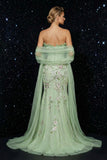 Groene strapless korset zeemeermin borduurjurk avondjurk met split