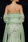 Groene strapless korset zeemeermin borduurjurk avondjurk met split