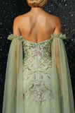 Groene gerimpelde strapless borduurkorset Zeemeermin avondjurk met split