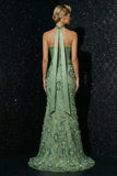 Groene borduurde gerimpelde strapless korset Zeemeermin Avondjurk met split