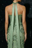 Groene borduurde gerimpelde strapless korset Zeemeermin Avondjurk met split