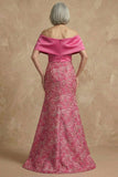 Fuchsia bloemen off the shoulder zeemeermin lange moeder van de bruid jurk met split