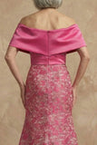 Fuchsia bloemen off the shoulder zeemeermin lange moeder van de bruid jurk met split