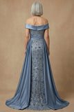 Met Off-the-shoulder kralen stoffige blauwe pailletten lange moeder van de bruid jurk