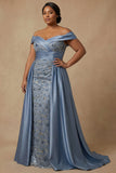 Met Off-the-shoulder kralen stoffige blauwe pailletten lange moeder van de bruid jurk