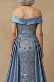 Met Off-the-shoulder kralen stoffige blauwe pailletten lange moeder van de bruid jurk