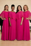 Fuchsia A-lijn boothals chiffon lange koorjurk