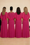 Fuchsia A-lijn boothals chiffon lange koorjurk