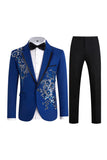 Blauwe 2-delige eenknoops notch revers herenbalpakken met pailletten