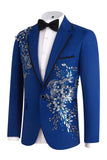 Blauwe 2-delige eenknoops notch revers herenbalpakken met pailletten