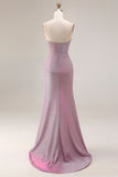 Stoffy pruimachtig strapless zeemeermin met gerimpelde lange galajurk met split
