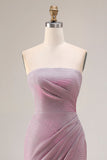 Stoffy pruimachtig strapless zeemeermin met gerimpelde lange galajurk met split