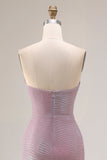 Stoffy pruimachtig strapless zeemeermin met gerimpelde lange galajurk met split