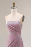 Stoffy pruimachtig strapless zeemeermin met gerimpelde lange galajurk met split